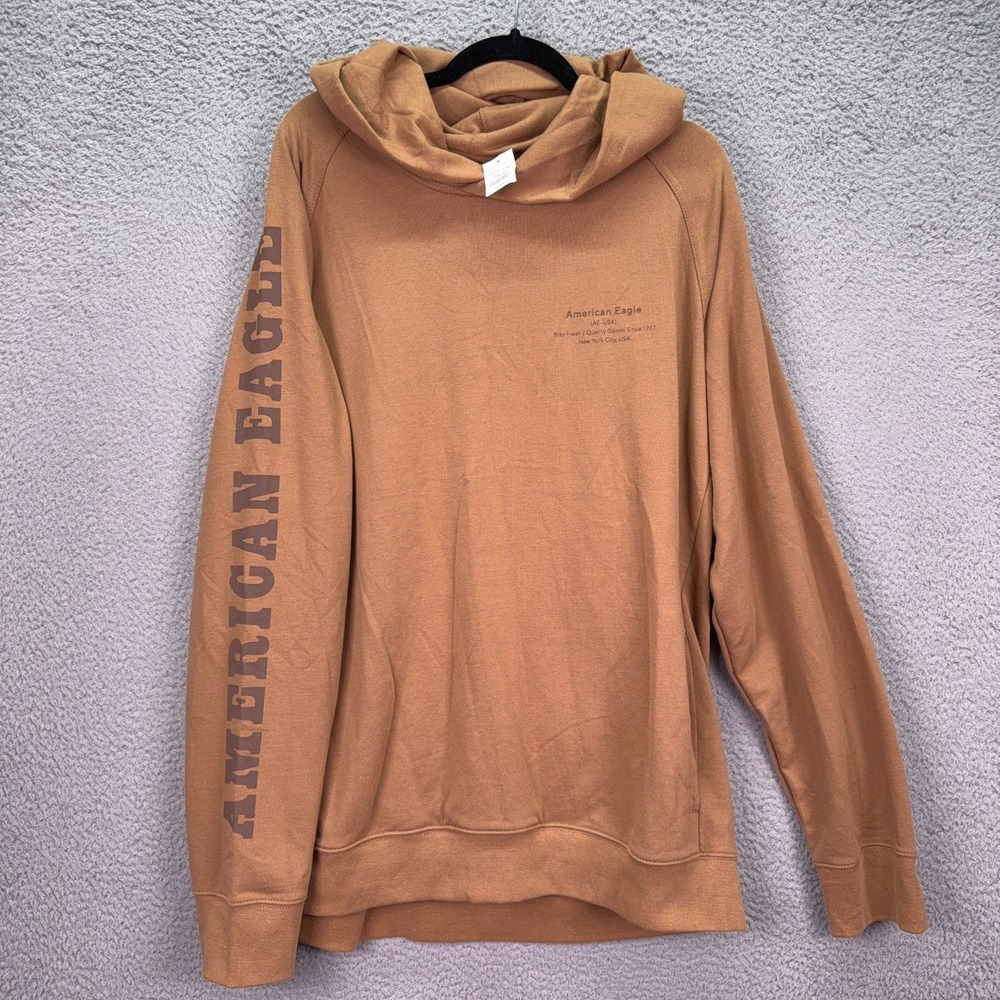 American Eagle Hoodie Mens XXL Brown Fleece Pullover Hooded Sweatshirt Lounge